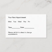 Conception du Carte de visite de rendez-vous diété (Dos)