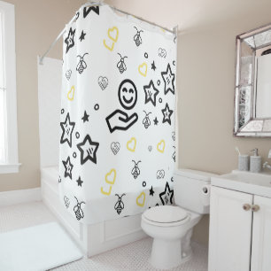 Conception du rideau de douche du coeur jaune