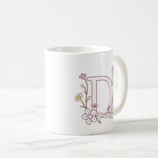 Conception florale Monogramme D Tasse de café init (Devant droit)