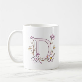 Conception florale Monogramme D Tasse de café init