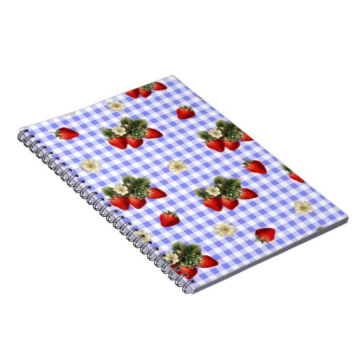 Conception fraise sur carnet simple en vichy bleu (Côté Droit)
