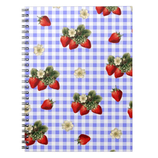 Conception fraise sur carnet simple en vichy bleu (Devant)