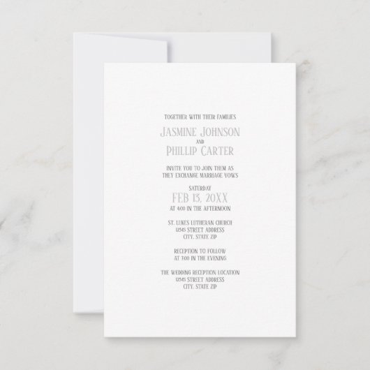 Conception grise simple - Invitation de mariage/ré (Devant)