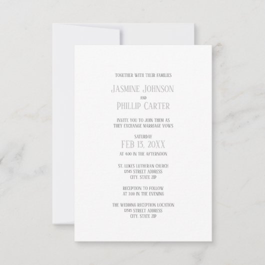 Conception grise simple - Invitation de mariage/ré (Devant)