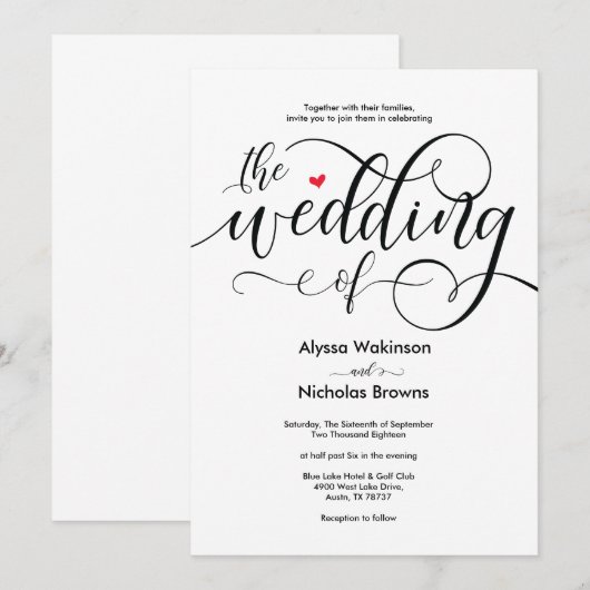 Conception moderne de carte de faire-part de maria (Devant / Derrière)