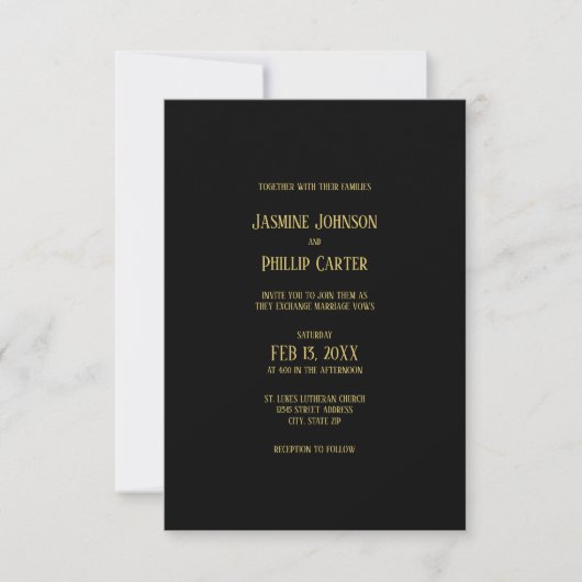 Conception Noir&Or Simple - Faire-part de mariage  (Devant)