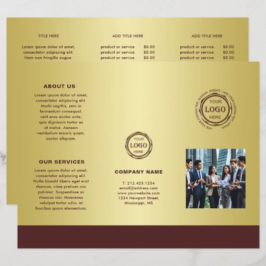 Conception or or rouge foncé, Brochures avec logo (Devant / Derrière)