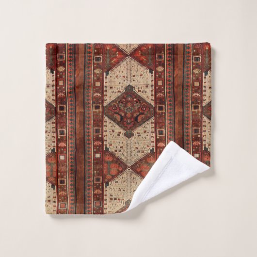 Conception orientale de tapis en orange et crème (Gant de toilette)