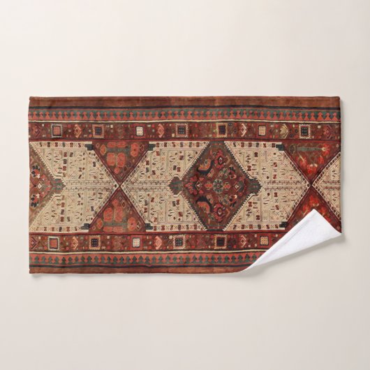 Conception orientale de tapis en orange et crème (Serviette à main)