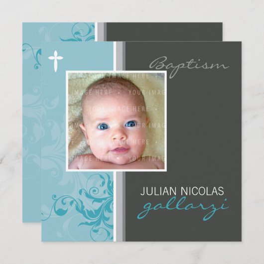 CONCEPTION PERSONNALISÉE :: Invitation de baptême  (Devant / Derrière)