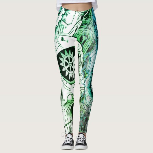 Conception Steampunk verte + blanche sur collant p (Devant)