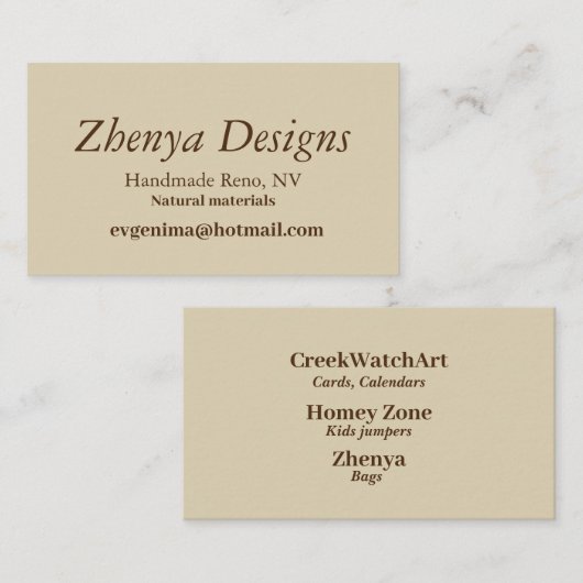 Conceptions standard de Zhenya de carte de visite (Devant / Derrière)