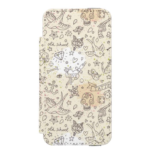 Conceptpatroon tattoo incipio iPhone portemonnee hoesje (Voorkant Agenda)