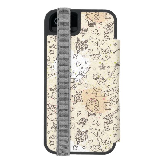 Conceptpatroon tattoo incipio iPhone portemonnee hoesje (Agenda Achterkant)