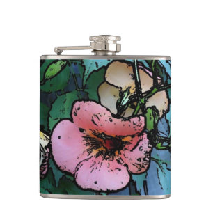 conceptuele roze bloemen en bladeren uniek heupfles