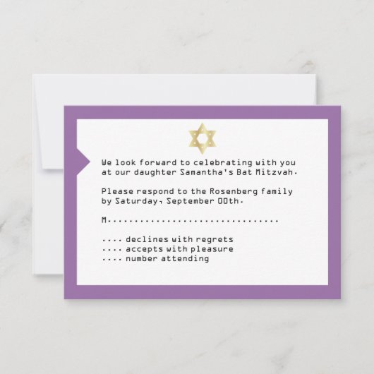 Concert Bat mitzvah de billet RSVP Reply Card Purp (Devant)