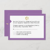 Concert Bat mitzvah de billet RSVP Reply Card Purp (Devant / Derrière)