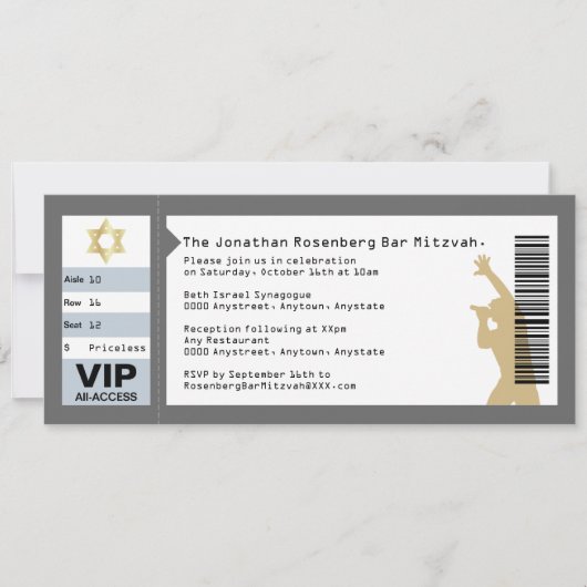 Concert met ticket Bar Mitzvah in grijs Kaart (Voorkant)