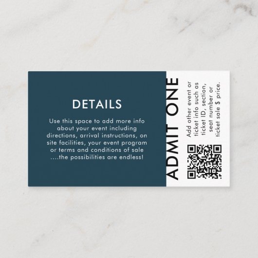 Concert | Navy Blue QR Code Event Ticket (Dos)