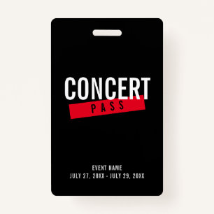 Concert Pass Zwart Rood Aangepaste ID-badge Badge