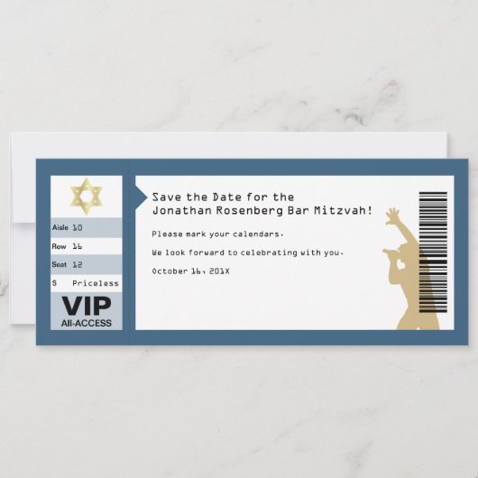 Concert Ticket Bar Mitzvah Save the Date in Navy (Voorkant)