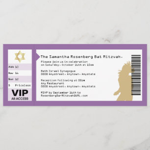 Concert Ticket Bat Mitzvah Uitnodiging in Paars