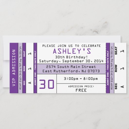Concert Ticket Uitnodiging Paars (Voorkant)