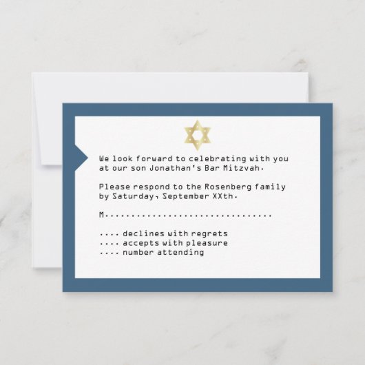 Concertbalie Mitzvah RSVP Reply Navy Blue Kaartje (Voorkant)