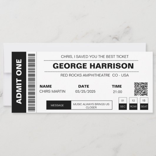 Concertkaart QR-code Minimalistisch Zwart en Wit Kaart (Voorkant)