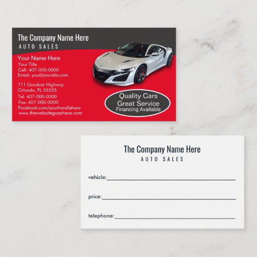 Concessionnaire automobile - Carte de visite assoc (Devant / Derrière)