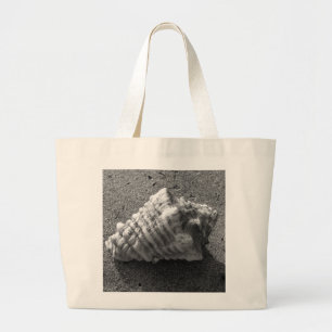 Conch Seashell Sac fourre-tout de plage noir et bl