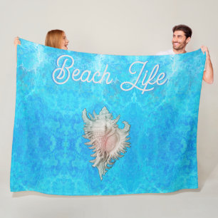 Conch Shell "Beach Life" Fleece Deken