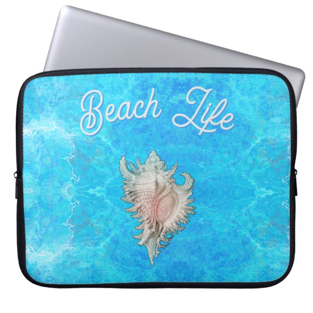 Conch Shell "Beach Life" Laptop Sleeve (Voorkant)