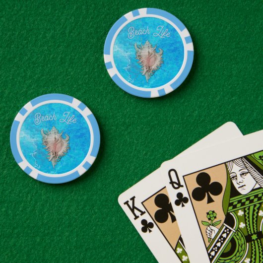 Conch Shell "Beach Life" Poker Chips (Pokertafel (Dubbel))