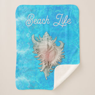 Conch Shell "Beach Life" Sherpa Deken