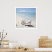 Conch shell bij het strand poster (Keuken)