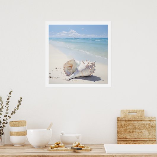 Conch shell bij het strand poster (Keuken)