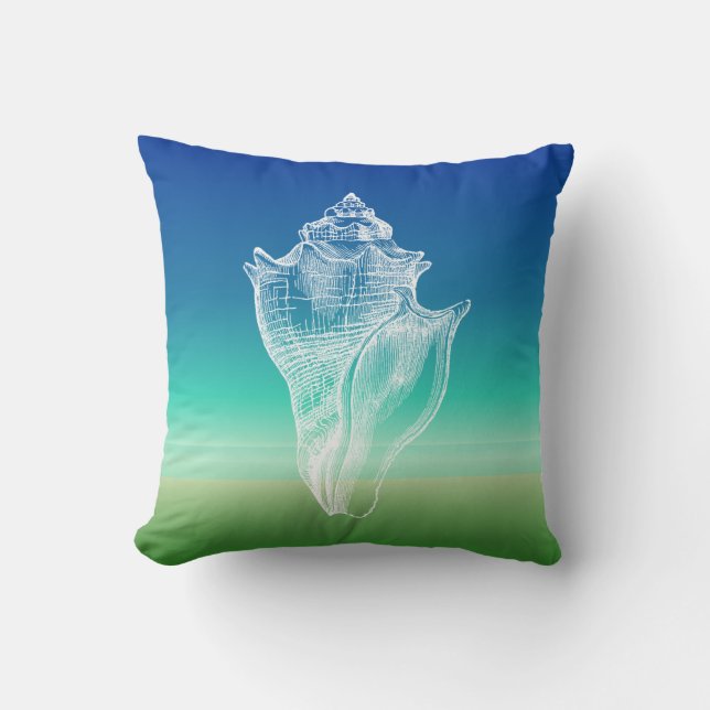 Conch Shell Blue Seascape Pillow Kussen (Voorkant)