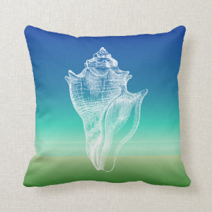 Conch Shell Blue Seascape Pillow Kussen