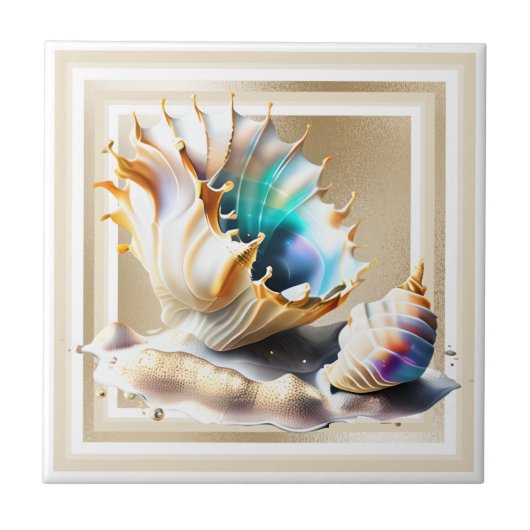 Conch shell iriserende 3D gouden shimmer glam Tegeltje (Voorkant)