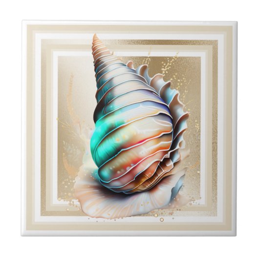 Conch shell iriserende moeder parel gouden shimmer tegeltje (Voorkant)