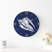Conch Shell - marineblauw en wit Grote Klok (Huis)