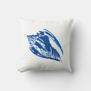 Conch Shell - marineblauw en wit Kussen