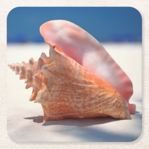 Conch Shell op strand 2 Vierkante Kartonnen Onderzetter