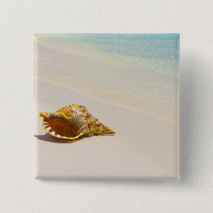 Conch Shell op strand 3 Vierkante Button 5,1 Cm