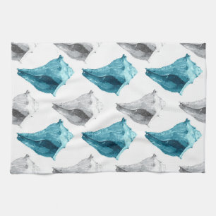 Conch Shells in Aqua & Grey Theedoek