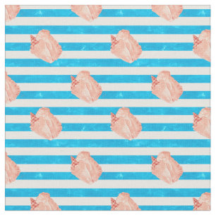 Conch Shells op Blue Stripes Coastal Stof
