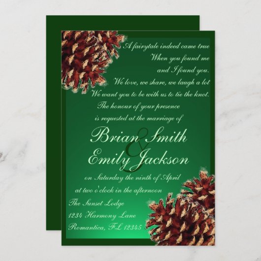 Concile de pin vert rustique invitations personnal (Devant / Derrière)