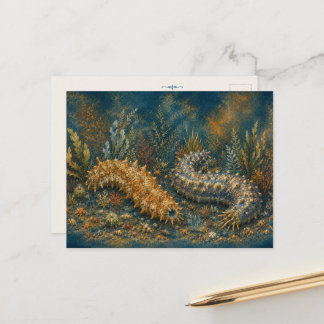 Concombre de mer aquarelle carte postale océan