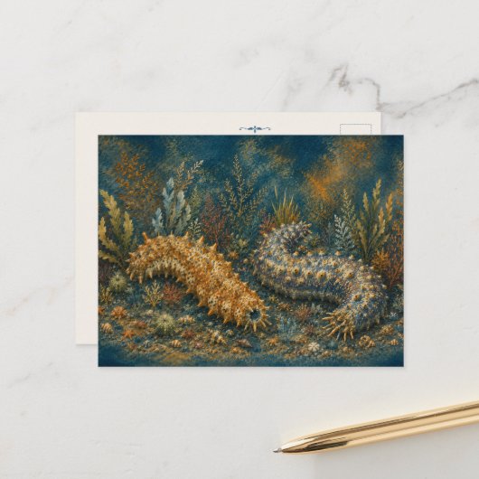 Concombre de mer aquarelle carte postale océan (Devant/Arrière en situation)